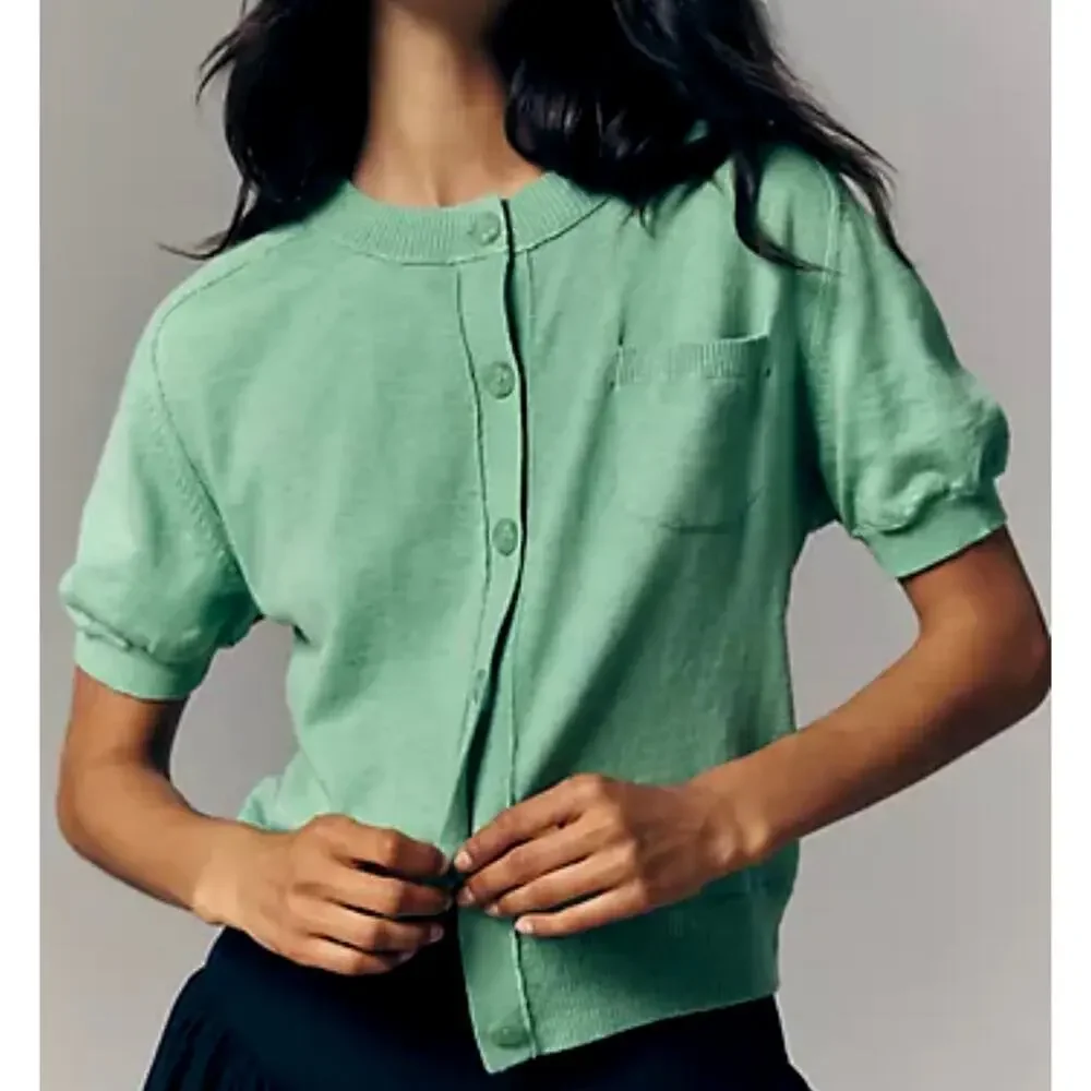 Anthropologie Maeve NEW Short -Sleeve Crew-Neck Cardigan Sweater Size XS - Picture 2 of 10